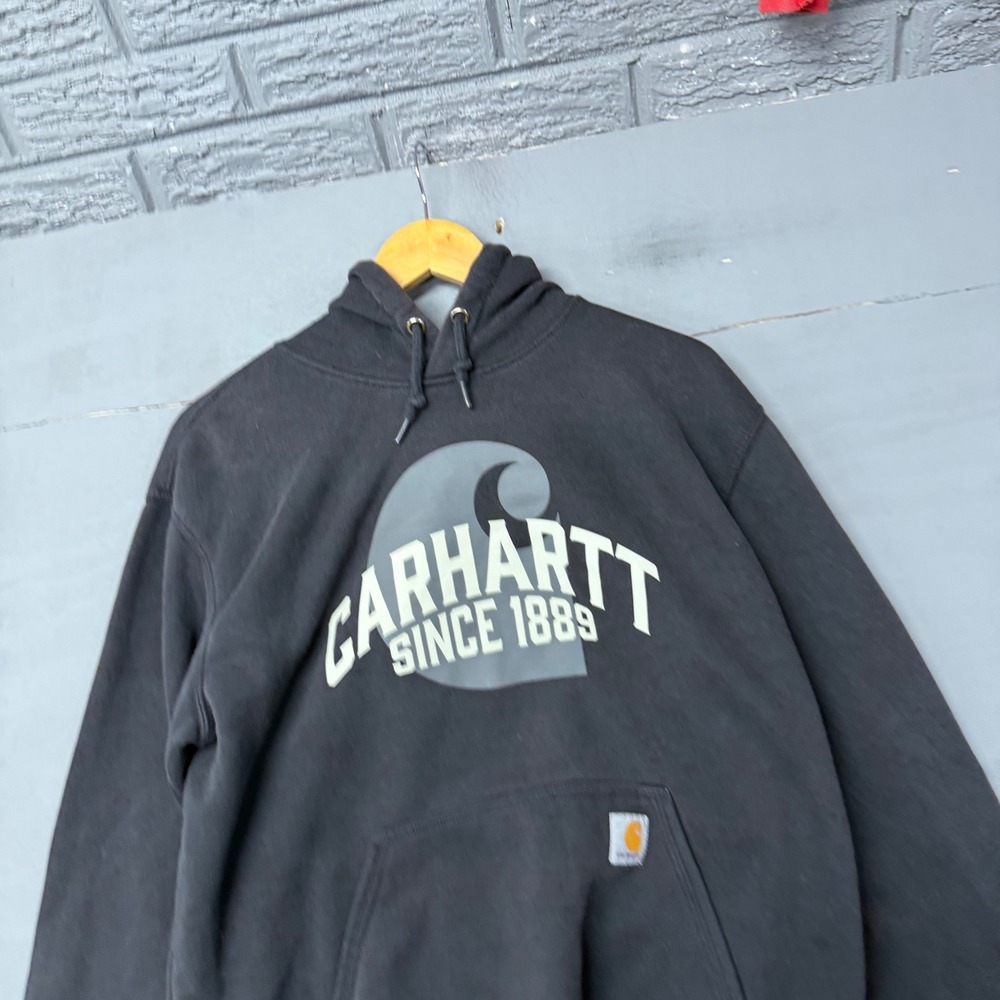 Carhartt Mens Loose Fit Graphic Hoodie Black Since 1889 Logo Sweatshirt Medium